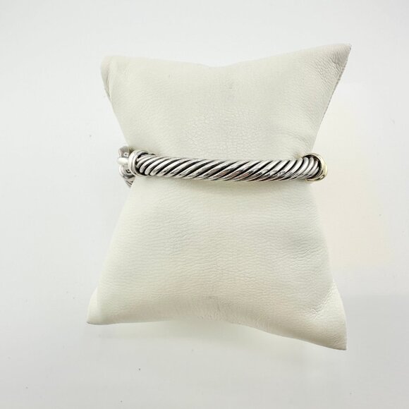 David Yurman Metro Cable Bracelet w/ 14K Yellow Gold & White Diamonds - Medium - Picture 2 of 10